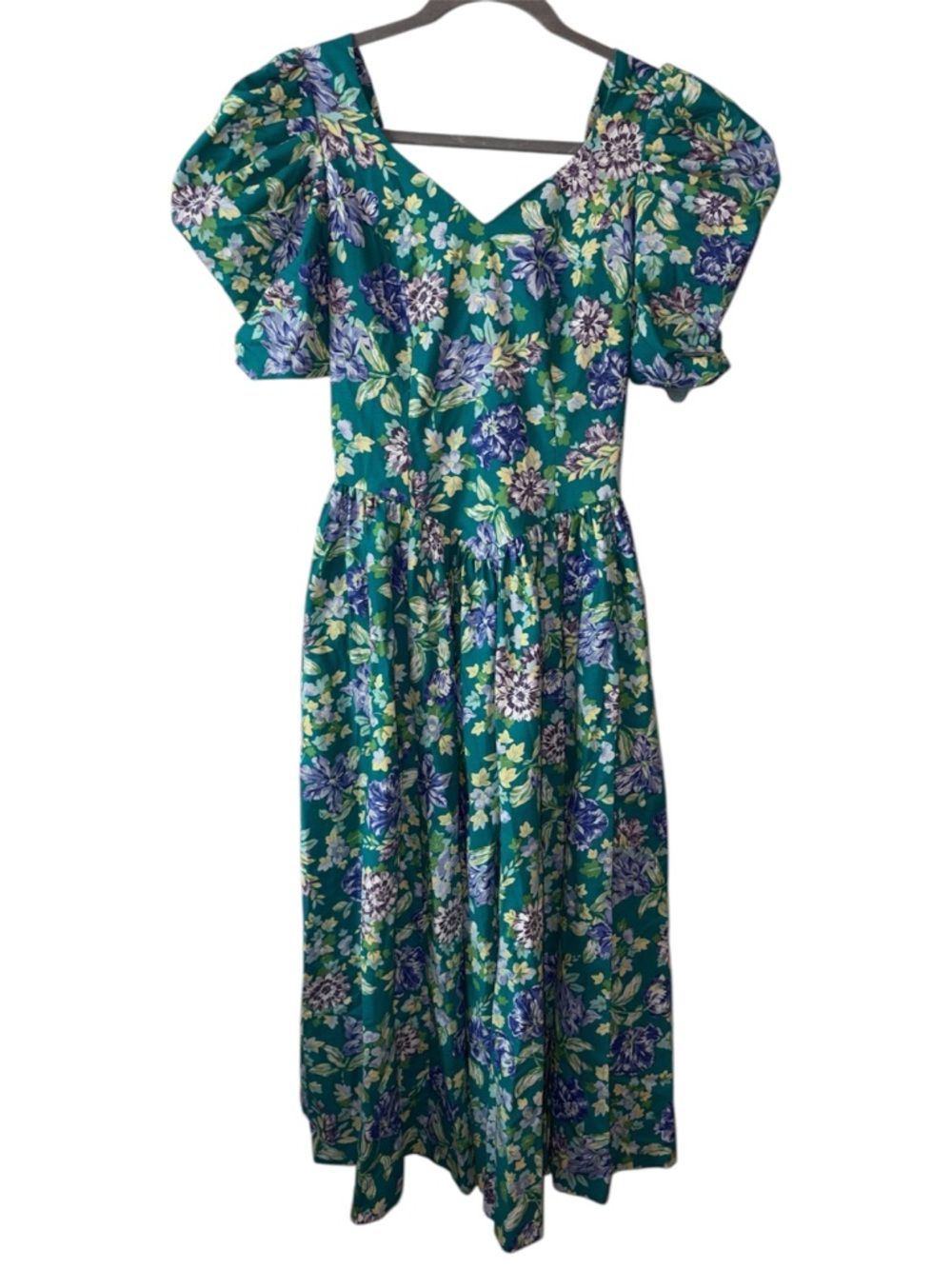 Vintage Laura Ashley 80s Puff Sleeve Floral Midi Dress Bow Back Cottagecore 8